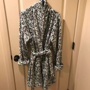 Baby blue plush bath robe